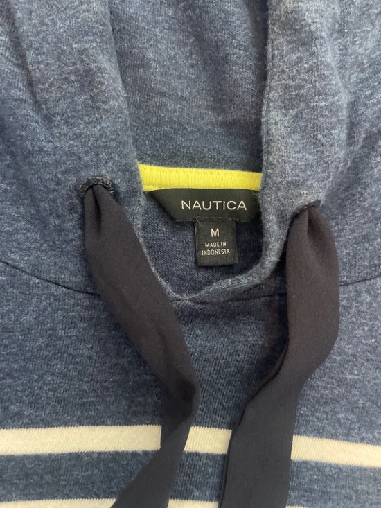 Nautica Blue w/ White Striped Pullover Cotton Hoodie Size Medium - Picture 6 of 10